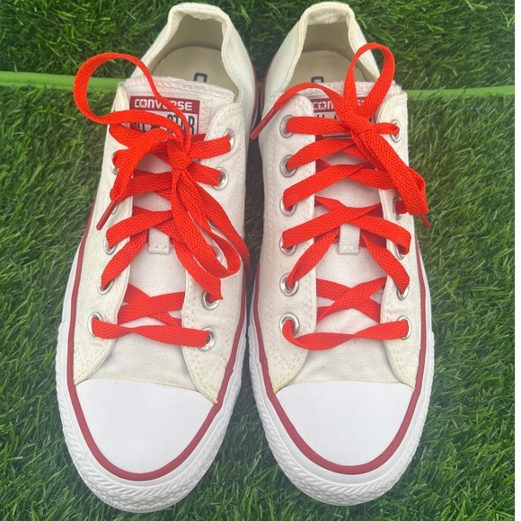 Converse Chuck Taylor All Star Low Top White Red Laces Mens 6.5 Womens 8.5 - Picture 3 of 12